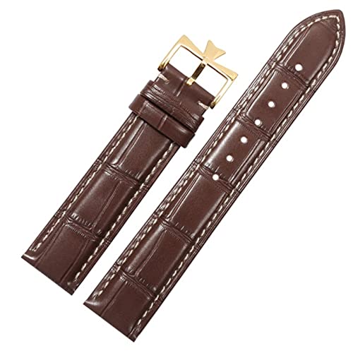 ILAZI 19mm 20mm 21mm 22mm Echtleder Uhrenarmband Ersatz für Vacheron Constantin Patrimony VC Schwarz Blau Braun Rindslederarmband(Brown white-gold,19mm) von ILAZI