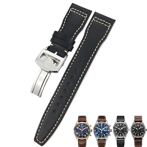 ILAZI 20 mm 21 mm 22 mm Uhrenarmbänder aus Kalbsleder für IWC Mark LE PETIT PRINCE IW327004 IW377714 Big PILOT Zubehör Faltschließe(Black B,21mm silver buckle) von ILAZI