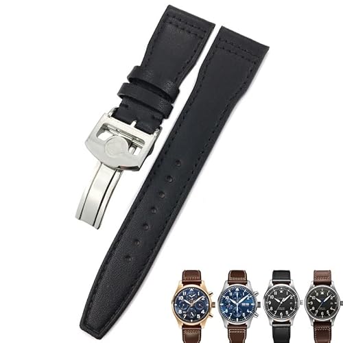 ILAZI 20 mm 21 mm 22 mm Uhrenarmbänder aus Kalbsleder für IWC Mark LE PETIT PRINCE IW327004 IW377714 Big PILOT Zubehör Faltschließe(Black D,21mm silver buckle) von ILAZI