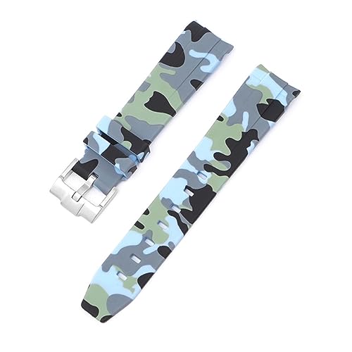 ILAZI 20 mm Natur-Fluorkautschuk-Uhrenarmband mit gebogenem Ende. Ersatz für Rolex-Armband. Neue grüne Submariner Explorer 2 Rollen-Uhrenarmbänder(Camouflage blue) von ILAZI