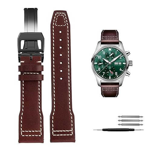 ILAZI 20mm 21mm Italien Echtes Leder Armband Für IWC Big PILOT Spitfire Uhr Rindsleder Schwarz braun blau Mann armband(Brwon black buckle,21mm) von ILAZI
