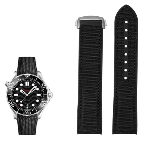 ILAZI 20mm 22mm Nylon Gummi Armband für Omega SEAMASTER PLANET OCEAN Männer Faltschließe Band Uhr Zubehör Silikon Uhr(Black silver,20mm) von ILAZI