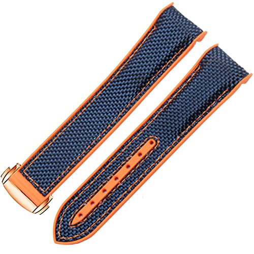 ILAZI Beobachten Sie Armband für Omega 300 Seamaster 600 Planet Ozean Klappschnalle Silicon Nylon -Gurt Uhr Accessoires Uhren Band(Blueorange rosegold,20mm) von ILAZI