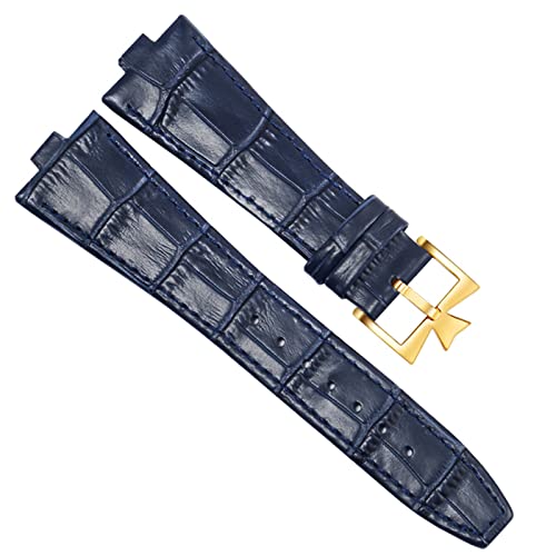 ILAZI Echtes Leder Armband Für Vacheron Constantin OVERSEAS Serie 4500V 5500V P47040 Edelstahl Schnalle Männer Armband 25 * 8mm(Blue-gold) von ILAZI