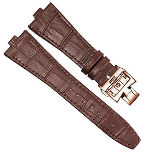 ILAZI Echtes Leder Armband Für Vacheron Constantin OVERSEAS Serie 4500V 5500V P47040 Edelstahl Schnalle Männer Armband 25 * 8mm(Brown-rosegold-B) von ILAZI