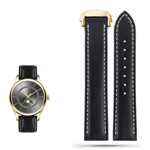 ILAZI Echtes Lederarmband für Omega Seamaster 300 150 Speedmaster 007 AT150 Braunes Herrenarmband 20mm 22mm(B black gold buckle,20mm) von ILAZI