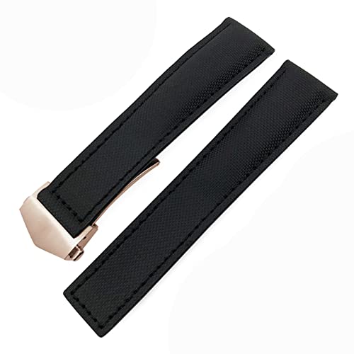 ILAZI Für Tag Heuer Carrera Aquaracer 20mm 22mm Uhr Watch Armbänder Canvas Nylon Leder Uhren Gurt Schnallen Schwarz Uhr Band(Black black rose,22mm) von ILAZI