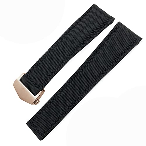 ILAZI Für Tag Heuer Carrera Aquaracer 20mm 22mm Uhr Watch Armbänder Canvas Nylon Leder Uhren Gurt Schnallen Schwarz Uhr Band(Black black rose 1,22mm) von ILAZI