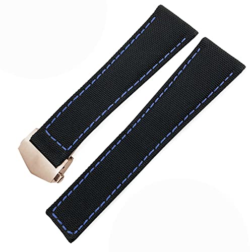 ILAZI Für Tag Heuer Carrera Aquaracer 20mm 22mm Uhr Watch Armbänder Canvas Nylon Leder Uhren Gurt Schnallen Schwarz Uhr Band(Black blue rose,22mm) von ILAZI