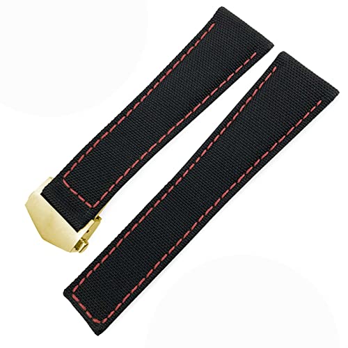 ILAZI Für Tag Heuer Carrera Aquaracer 20mm 22mm Uhr Watch Armbänder Canvas Nylon Leder Uhren Gurt Schnallen Schwarz Uhr Band(Black red gold 1,20mm) von ILAZI