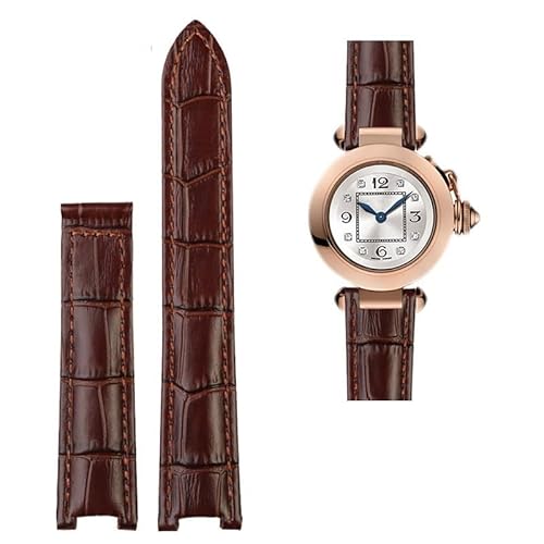 ILAZI Rindslederarmband, 18 x 10 mm, 20 x 12 mm, konkav, braun/schwarz, Kalbsleder, Faltschließe für Cartier Pasha WSPA0009 Uhrenarmband, 21.15mm, Achat von ILAZI