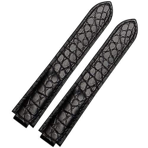 ILAZI Uhrenarmband aus amerikanischem Krokodilleder, geeignet für Cartier Blue Balloon Convex Lederarmband 18 20 mm Herren und Damen Schwarz(Black No buckle,16-8mm) von ILAZI