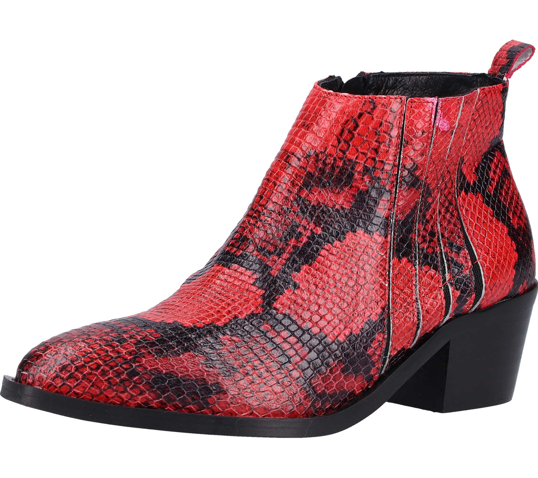 ILC Damen Stiefel elegante Echtleder-Stiefelette Absatz-Schuhe mit Allover-Muster 514513 Rot/Schwarz von ILC