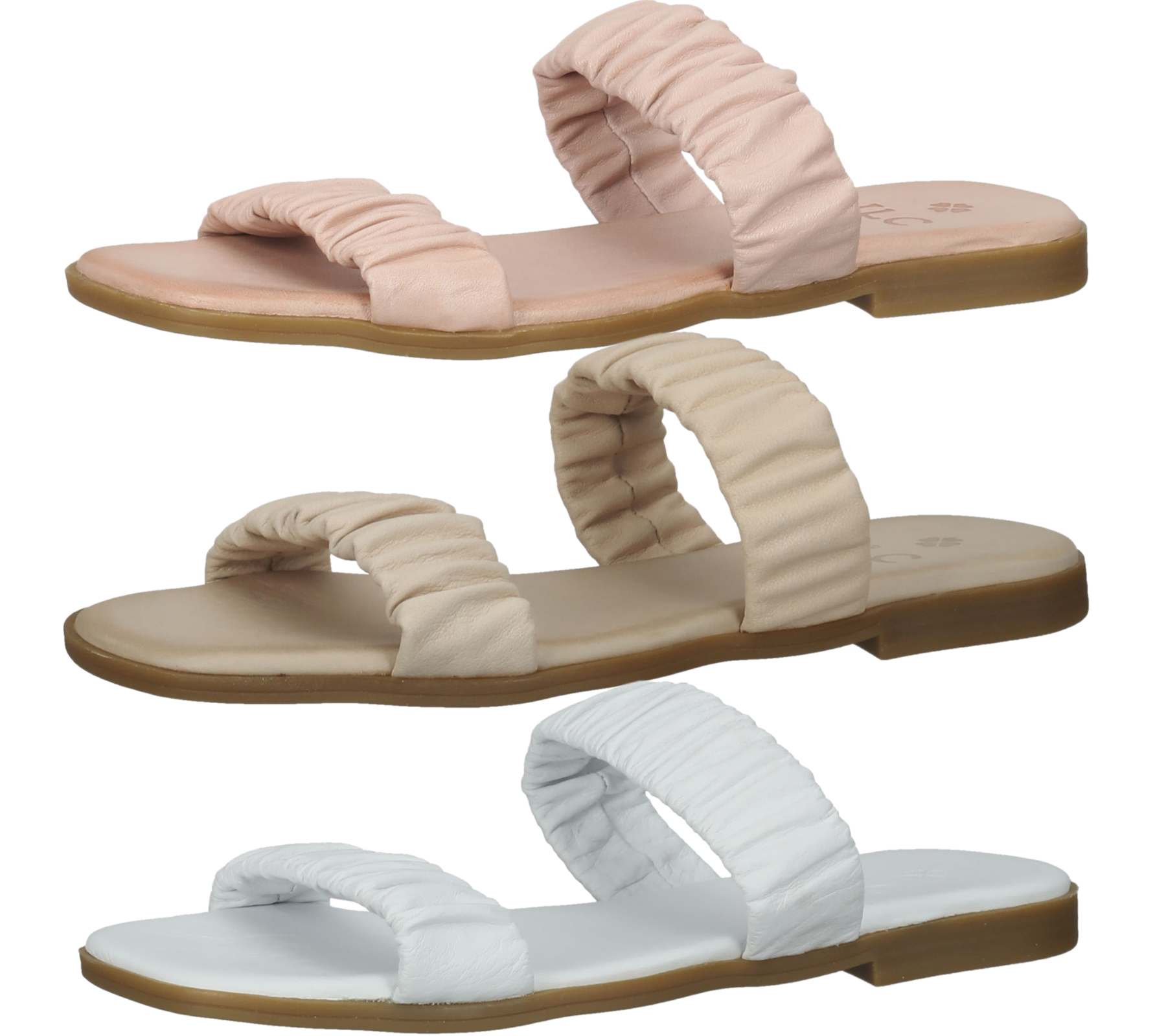 ILC Livia Damen Pantolette Echtleder-Sandale mit gerafftem Riemen Sommer-Schuhe C45-3784 in Rosa, Beige oder Weiß von ILC