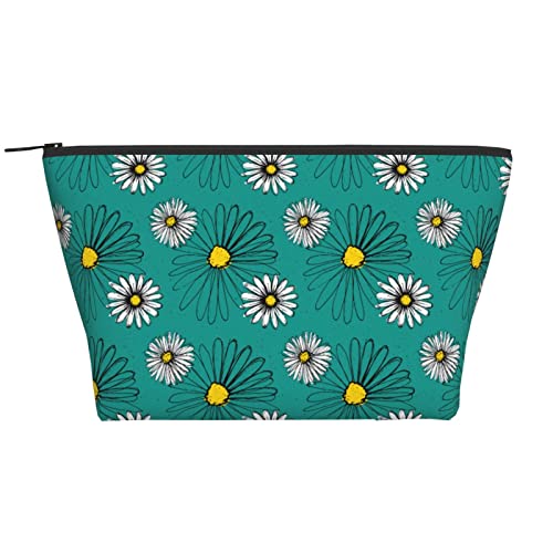 ILEABEC Make-up-Tasche mit Gänseblümchen-Blumenmuster für Damen, Reise-Kulturbeutel, Mädchen, Make-up-Organizer, tragbare Kosmetiktasche, Urlaubs-Make-up-Aufbewahrungskoffer, Gänseblümchen Floral2, von ILEABEC