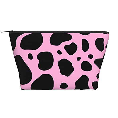 ILEABEC Make-up-Tasche mit Gänseblümchen-Blumenmuster für Damen, Reise-Kulturbeutel, Mädchen, Make-up-Organizer, tragbare Kosmetiktasche, Urlaubs-Make-up-Aufbewahrungskoffer, Rosa Kuh-Aufdruck 1, von ILEABEC