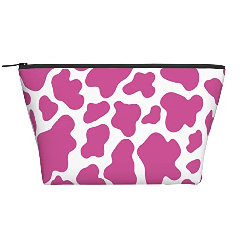 ILEABEC Make-up-Tasche mit Gänseblümchen-Blumenmuster für Damen, Reise-Kulturbeutel, Mädchen, Make-up-Organizer, tragbare Kosmetiktasche, Urlaubs-Make-up-Aufbewahrungskoffer, Rosa Kuh-Aufdruck 2, von ILEABEC