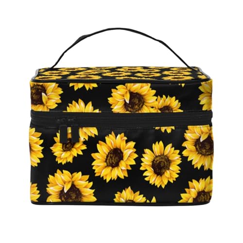 ILEABEC Reise Make-up Tasche Für Frauen Große Kosmetiktaschen Tragbare Make-up Organizer Tasche Urlaub Kulturbeutel, Sonnenblume, Einheitsgröße von ILEABEC