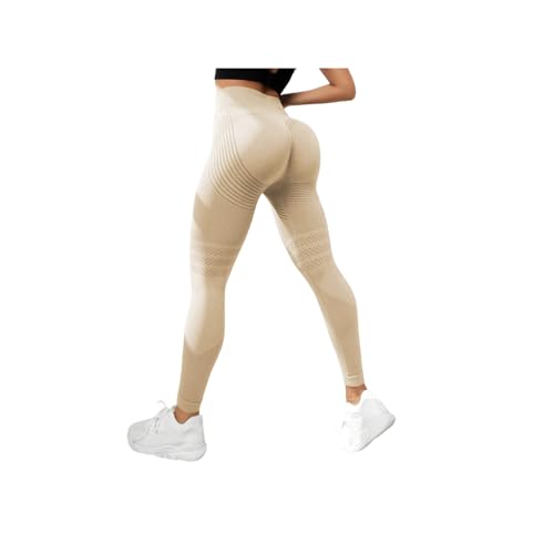 Cellulu Anti-Cellulite Cellular Leggings Damen High Waist – Straffende Kompressionshose mit 3D-Shaping für Yoga & Sport (Beige,L) von ILESTDG