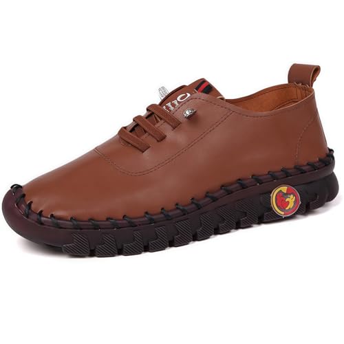 Handgemachte Lederschuhe Freizeitschuhe Damen Leder Wanderschuhe Flache Sohle, Freizeitschuhe Bogen Unterstützung (Dunkelbraun,43) von ILESTDG