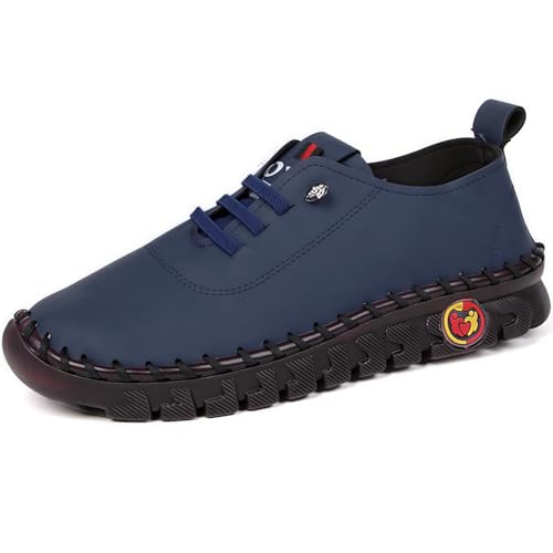Handgemachte Lederschuhe Freizeitschuhe Damen Leder Wanderschuhe Flache Sohle, Freizeitschuhe Bogen Unterstützung (Marineblau,40) von ILESTDG