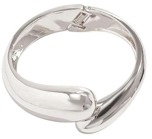 ILESTDG Armreifen Gold Armband Damen,Chunky Bangle Unregelmäßiges Minimalistisches,Wassertropfen Breite Armreif,Schmuck Geschenk Für Valentinstag (Silber) von ILESTDG