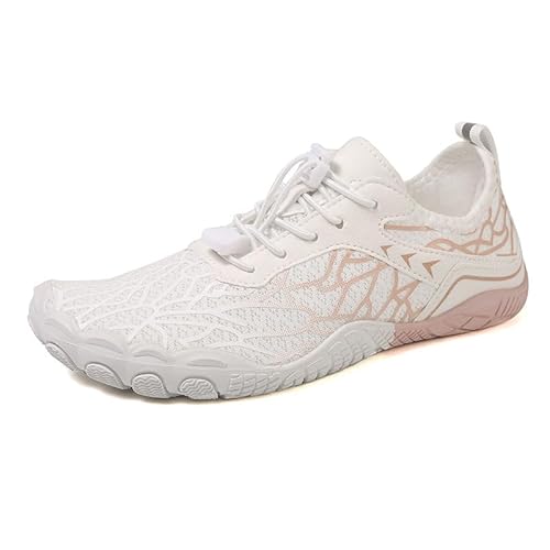 ILESTDG Badeschuhe Herren Wasserschuhe Damen Strandschuhe Sommer Atmungsaktiv Barfußschuhe rutschfeste Schwimmschuhe Surfschuhe Aquaschuhe Fitnessschuhe (811 Weiß Rosa,41) von ILESTDG