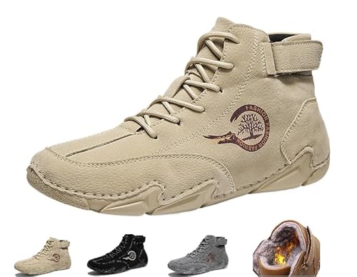 ILESTDG FeelFree - Ergonomische, schmerzlindernde, wasserdichte Herren Herbst Winter Barfußschuhe-Leder Barfußschuhe(Beige Plus Samt,Numeric_44) von ILESTDG