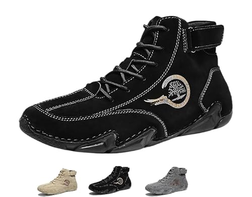 ILESTDG FeelFree - Ergonomische, schmerzlindernde, wasserdichte Herren Herbst Winter Barfußschuhe-Leder Barfußschuhe(Schwarz,Numeric_42) von ILESTDG