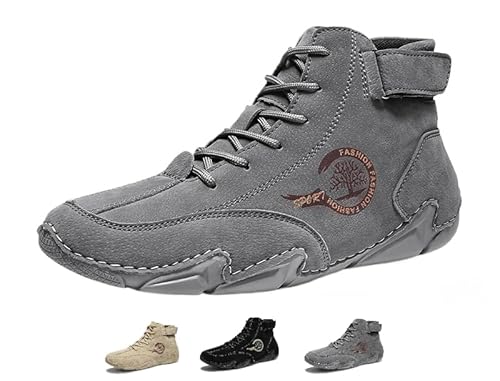 ILESTDG FeelFree - Ergonomische, schmerzlindernde, wasserdichte Herren Herbst Winter Barfußschuhe-Leder Barfußschuhe(Grau,Numeric_43) von ILESTDG