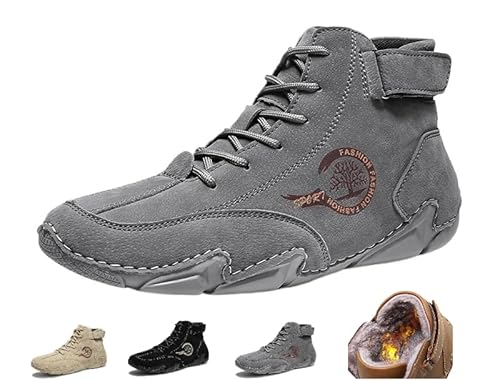 ILESTDG FeelFree - Ergonomische, schmerzlindernde, wasserdichte Herren Herbst Winter Barfußschuhe-Leder Barfußschuhe(Grau Plus Samt,Numeric_43) von ILESTDG