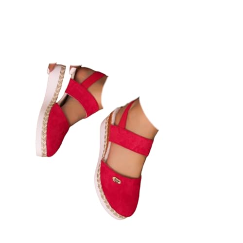 ILESTDG Damen Keilsandalen mit Absatz – Bequeme Espadrilles Sommer 2025, Vorne Geschlossen & Rutschfest (Rot,36) von ILESTDG