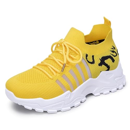 ILESTDG Damen Orthopädische Sneakers,Atmungsaktive Schnüre Turnschuhe Fußgewölbeunterstützung,Freizeitschuhe Laufschuhe Straßenlaufschuhe Sommer (Gelb,38) von ILESTDG