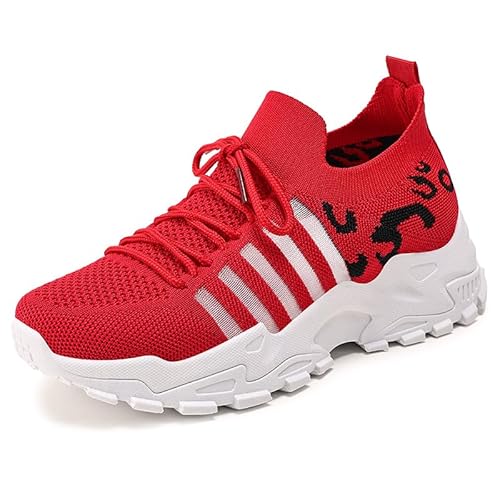 ILESTDG Damen Orthopädische Sneakers,Atmungsaktive Schnüre Turnschuhe Fußgewölbeunterstützung,Freizeitschuhe Laufschuhe Straßenlaufschuhe Sommer (Rot,41) von ILESTDG