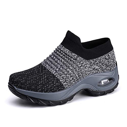 ILESTDG Damen Sportschuhe Bequeme Turnschuhe Laufschuhe mit Keilabsatz Mesh Luftkissen Outdoorschuhe Slip On Sneaker Fitnessschuhe Walking Schuhe (Grau,42) von ILESTDG