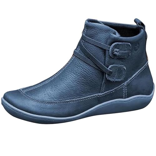 ILESTDG Damen Stiefel Leder, Barfuss Schuhe Outdoor, Herbst Winter Vintage Lederschuhe Schuhe Plateau Stiefel Mit Zipper Comfort Knöchel Worker Boots (Blau,43) von ILESTDG