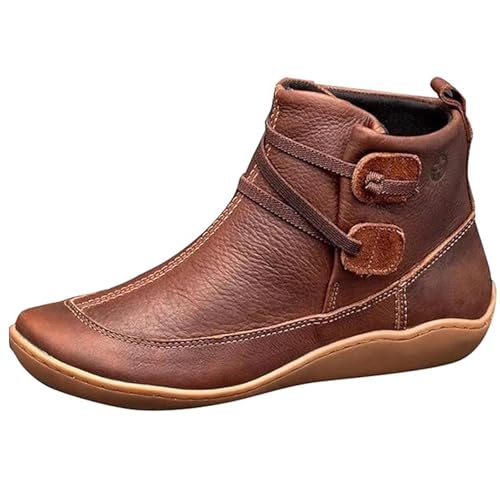 ILESTDG Damen Stiefel Leder, Barfuss Schuhe Outdoor, Herbst Winter Vintage Lederschuhe Schuhe Plateau Stiefel Mit Zipper Comfort Knöchel Worker Boots (Braun,43) von ILESTDG