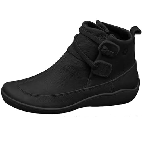 ILESTDG Damen Stiefel Leder, Barfuss Schuhe Outdoor, Herbst Winter Vintage Lederschuhe Schuhe Plateau Stiefel Mit Zipper Comfort Knöchel Worker Boots (Schwarz,43) von ILESTDG