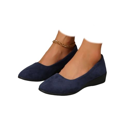 Elegante Wildleder-Slip-Ons Mit Keilabsatz – Leicht & rutschfest Mit Keilabsatz & Spitzer Zehe Für Damen (Blau,39) von ILESTDG