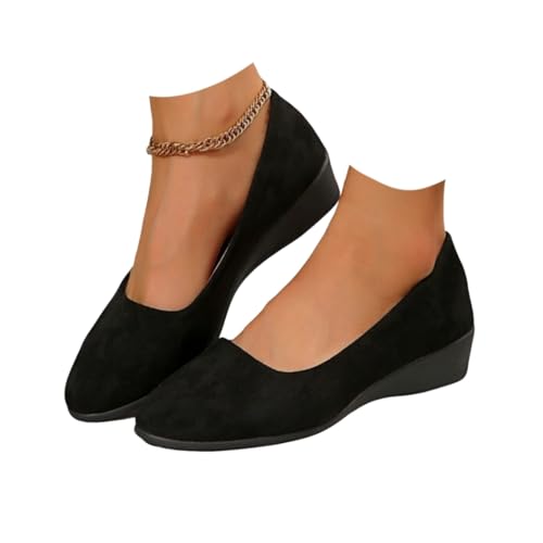 Elegante Wildleder-Slip-Ons Mit Keilabsatz – Leicht & rutschfest Mit Keilabsatz & Spitzer Zehe Für Damen (Schwarz,41) von ILESTDG