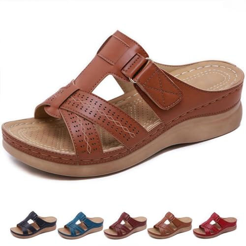 ILESTDG Ergonomische Damensandalen Für Schmerzlinderung - OrthoGrace Damen Pantoletten Korrektursandalen Sandalen Breite Füße Damen (Braun,38) von ILESTDG