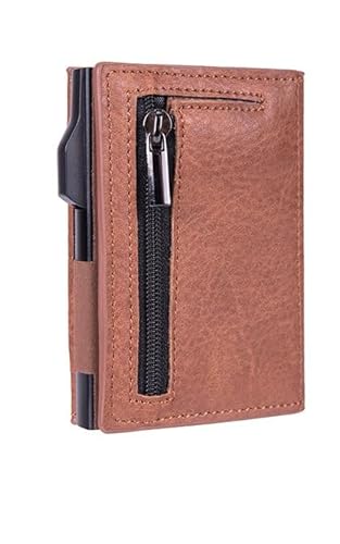 ILESTDG Essential smart Wallet 3.0 Kreditkartenetui mit RFID Schutz Münzfach Slim Wallet Automatisch Pop-up Kartenhalter (Braun) von ILESTDG