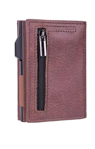 ILESTDG Essential smart Wallet 3.0 Kreditkartenetui mit RFID Schutz Münzfach Slim Wallet Automatisch Pop-up Kartenhalter (Braun 1) von ILESTDG
