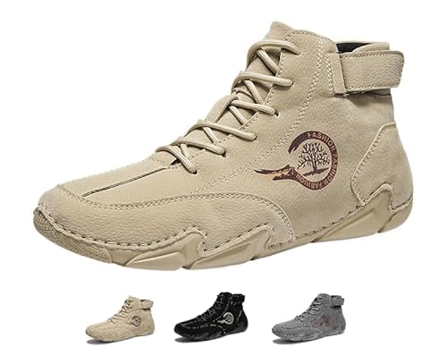 ILESTDG FeelFree - Ergonomische, schmerzlindernde, wasserdichte Herren Herbst Winter Barfußschuhe-Leder Barfußschuhe(Beige,Numeric_39) von ILESTDG