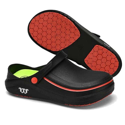 ILESTDG Gartenschuhe Für Damen Herren Küchenschuhe Wasserdichter rutschfest Arbeitsschuhe Küche Sanitär-Clogs Für Restaurant Und Professionelle Nutzung (Schwarz,37/38 EU) von ILESTDG