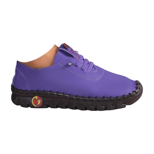 ILESTDG Handgemachte Lederschuhe Freizeitschuhe Damen - Atmungsaktive Walkingschuhe Mit Flacher Sohle & Schnürsenkel (Lila,40) von ILESTDG