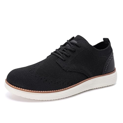 ILESTDG Herren Anzugschuhe Atmungsaktiv Gestrickter Lässige Sportschuhe Formale Moderne Klassische Oxfords Hochzeit Schuhe (Schwarz,44) von ILESTDG