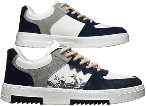 ILESTDG Herren Sneaker Flache Turnschuhe Patchwork Mode Freizeitschuhe Laufschuhe Straßenlaufschuhe Für Outdoor Fitness (Blau,40) von ILESTDG