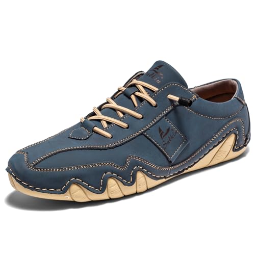 ILESTDG Ibex - Ergonomischer, Schmerzlindernder,Herren Damen Leder Rutschfester Barfuss Schuhe – Orthoschuhe Low Top Bequeme Barefoot Schuhe Für Den Alltag Und Freizeit (Blau,46) von ILESTDG