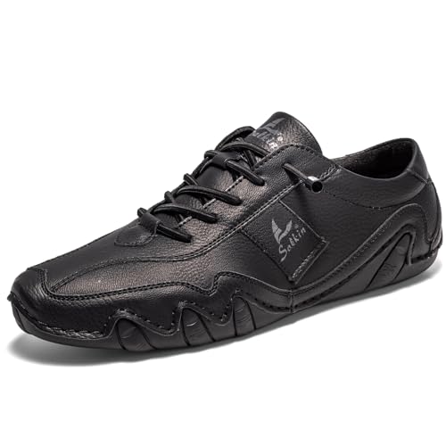 ILESTDG Ibex - Ergonomischer, Schmerzlindernder,Herren Damen Leder Rutschfester Barfuss Schuhe – Orthoschuhe Low Top Bequeme Barefoot Schuhe Für Den Alltag Und Freizeit (Schwarz,39) von ILESTDG